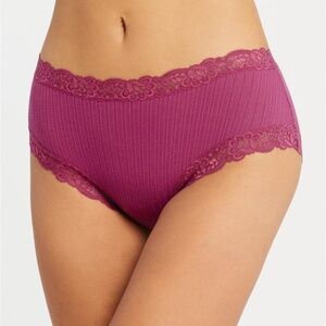 NEW fleur't Iconic High Waist Boyshort Soft Lace Panty 602 Cranberry Pointelle